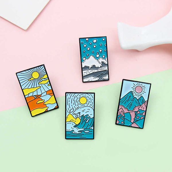 

bright spring waves roll up summer heat golden autumn white winter beauty brooch, Gray