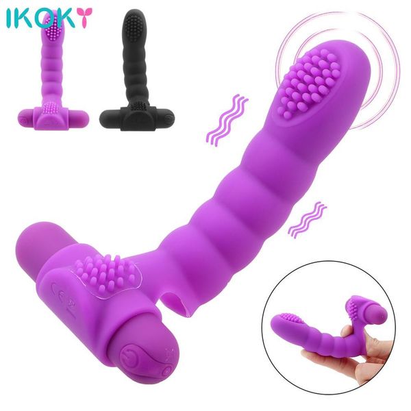 IKOKY Vibratore a manica per dita con 10 potenti vibrazioni Massaggiatore vaginale Stimolatore clitorideo Giocattolo sexy per donne Masturbatore femminile
