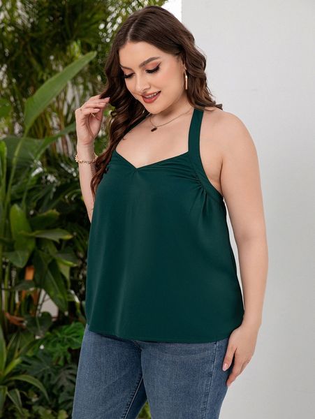 

plus ruched backless halter x5c9#, Black