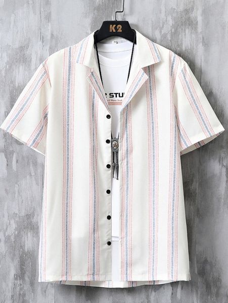 

men block striped shirt without tee s2t3#, White;black