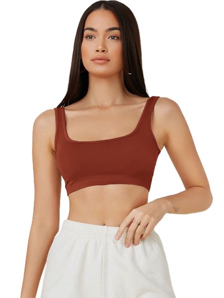 

solid scoop neck crop tank a58f#, White