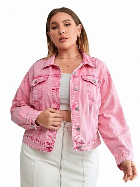 

plus flap pocket denim jacket 440a#, Black;brown