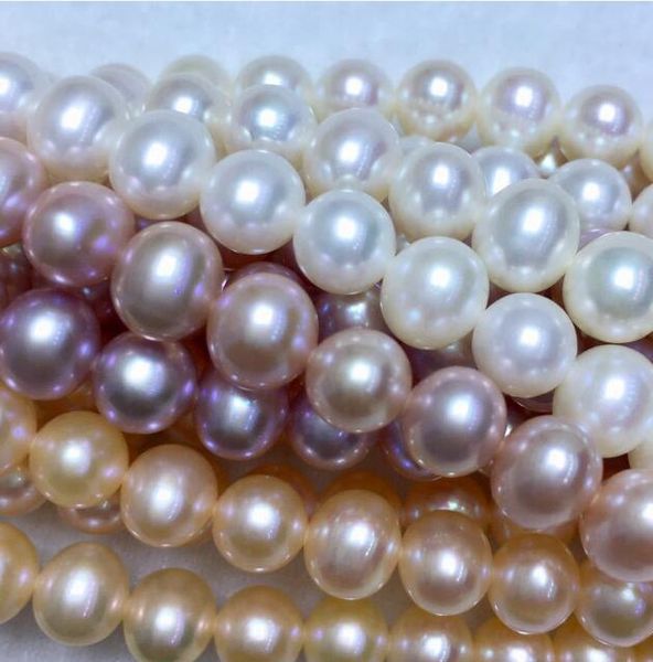 

white pink purple 100% pure natural fresh water pearls 7-8mm near round near flawless bright pearl semi-finished 34-36cm for diy bracelet ne