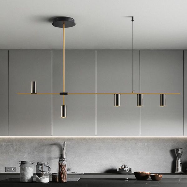 Lâmpadas pendentes Gold ou Black simples lustre LED Modern Kitchen Island Long Light Light Dining Bar Office Coffee Restaurante Limpondimento