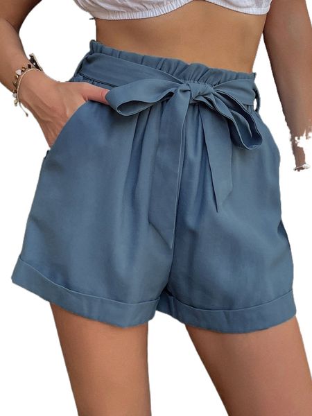 

roll hem paper bag waist belted shorts z4uz#, White;black