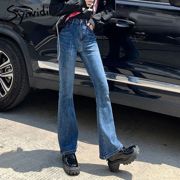 Syiwidii ​​Super Eletsty Bell Bottom Jeans Women Skinny High Wiist Blue Blue Vintage Streetwear Street Denim Fare Pants XS 220815