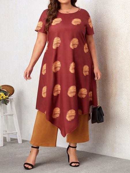 

plus polka dot hanky hem longline blouse & pants 44dr#, Black