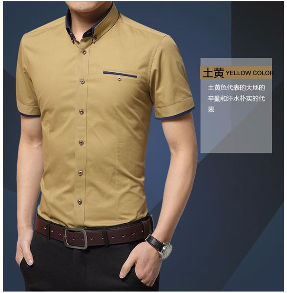 

summer fashion design slim fit short sleeve cotton daily casual shirt men's solid colors white khaki black pink blouse 4xl 5xl, White;black