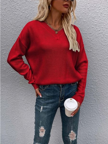 

drop shoulder solid sweater s9re#, White;black