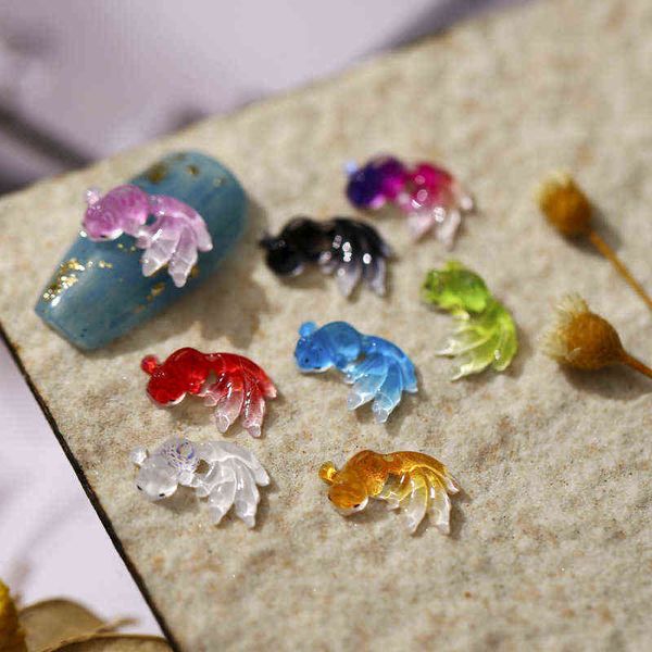 

50pc colorful fish nail 3d charms cute jelly fish resin gems for uv gel manicure decoration nail art design bulk charms supplies y220408, Black