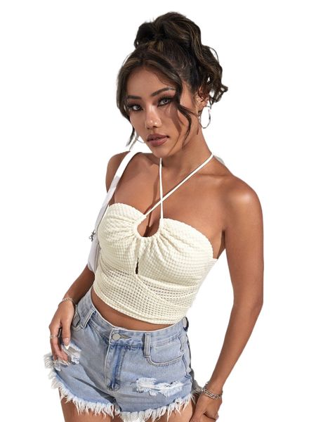 

tie back crop halter 83h7#, White