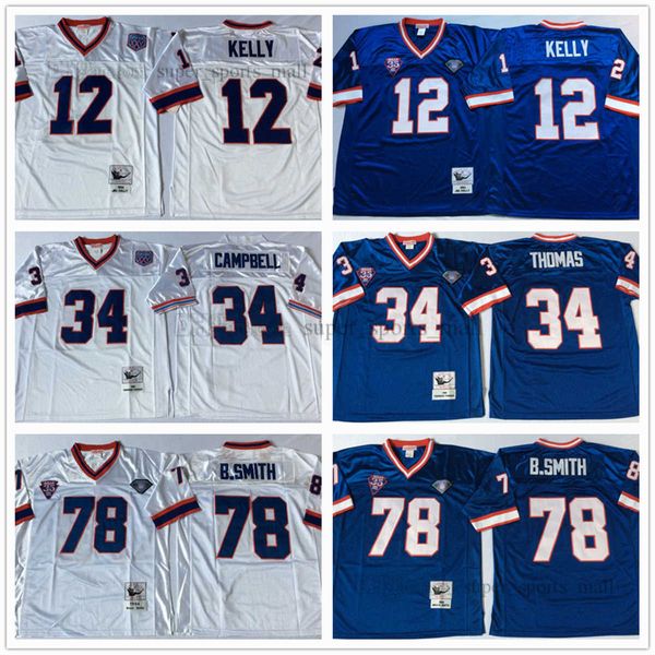 

wholesale jersey #12 jim kelly 34 thurman thomas 78 bruce smith 83 andre reed vintage blue white stitched football jersey mix orde add patch, Black;red