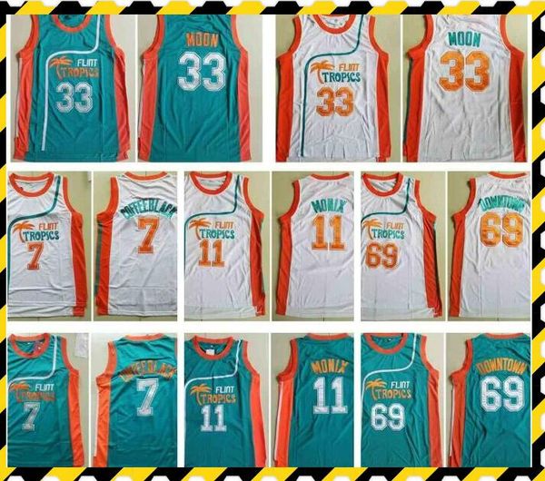 

men's basketball jerseys flint tropics movie edition #33 jackie moon embroidered 11 ed monix 7 coffee black 69 downtown, Black;red