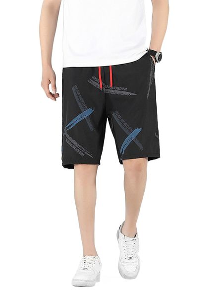 

men letter graphic drawstring waist shorts z3cp#, White;black