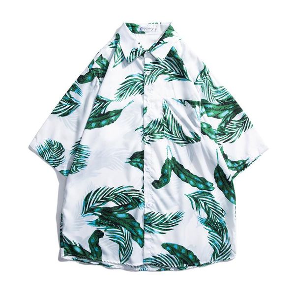 Erkekler Sıradan Gömlek Erkekler Plaj Hawaii Gömlek Tropikal Düğmesi Aşağı İnce Uygun Elbise Yaz Yaprak Baskı Partisi Kısa Kollu Blusesm