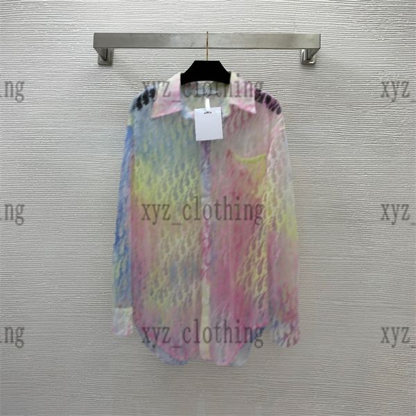 

high-end blouses 22ss summer contrast color smudged mesh fabric presbyopia long-sleeved shirt loose casual sun protection shirt jacket, White