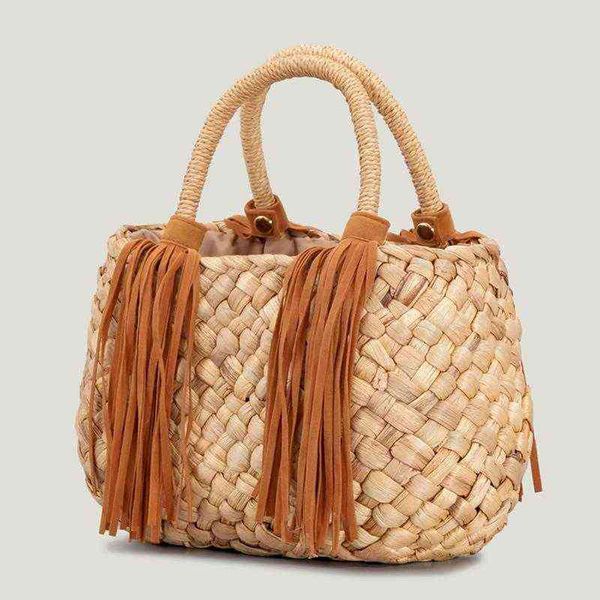 Sommer -Strohbeutel für Frauen handgefertigte Quasten Beach Bags Rattan gewebtes Handtaschen Urlaub Schulter -Crossbody -Taschen Clutch Neu 220512