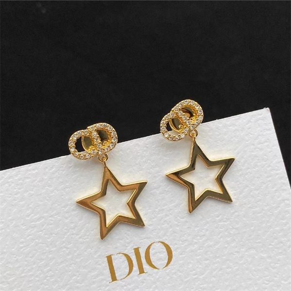 

75% off clearance jewelrys new full diamond letter five pointed star feminine temperament simple brass high version earrings, Golden