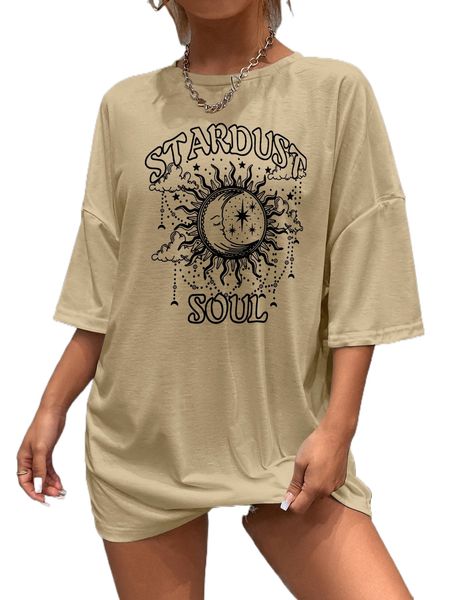 

moon & letter graphic drop shoulder tee o83s#, White