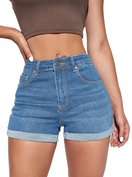 

roll up hem denim shorts a6tl#, White;black