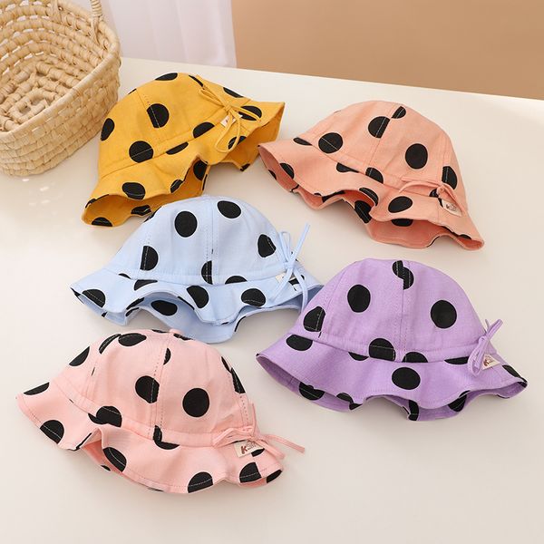 

baby summer/spring girl bucket hat wave point print cute brim adjustable sun protection hats boy child cotton fisherman hat 1-3 years cap, Yellow