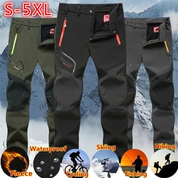 

mens waterproof pants autumn winter outdoor hiking camping fashion sports trousers casual soft oversize fleece warm cargo pants 220704, Black