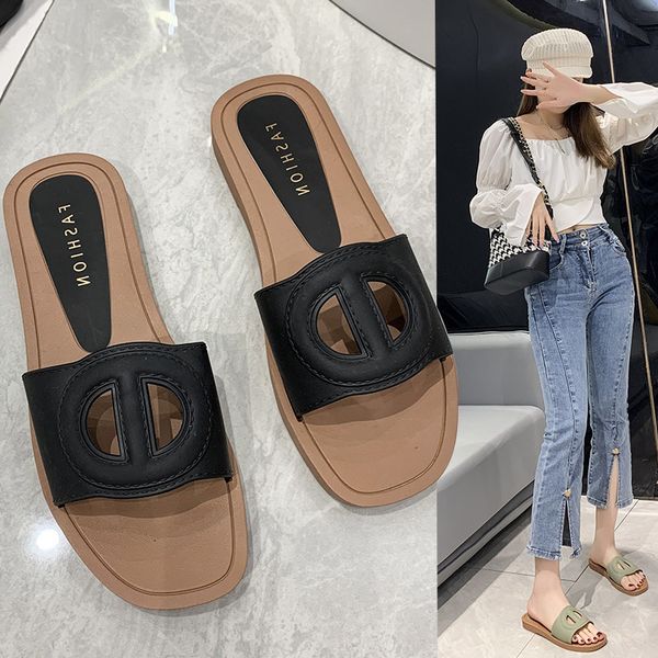 

summer 2022 breathable korean version daily female slippers necessary for lazy people at home, Black