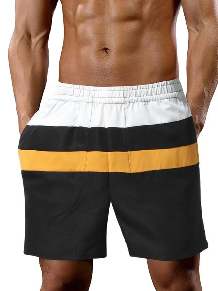 

men colorblock drawstring waist shorts h3aa#, White;black