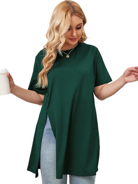 

plus split hem tee f8gn#, Black