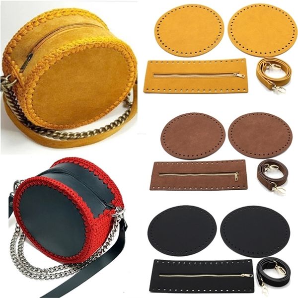 

4pcs/set diy handmade handbag bag strap hardware package accessories round pu leather crossbody bags strap fashion shoulder bag 220521, Black