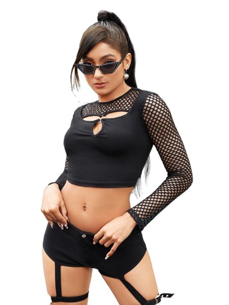 

cut out contrast mesh crop g7zo#, White