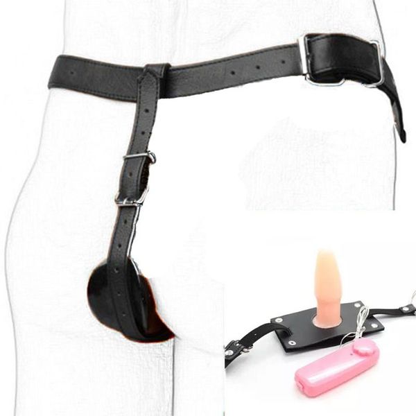 Pu Leder Vibration Butt Plug Gabeless Männliches Keuschheitsgürtel Gerät mit Vibrator Anal Tanga Höschen für Männer sexy Spielzeug