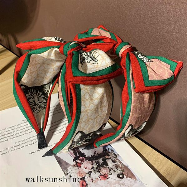 

classic korean style hair band female versatile sweet fashion stripe bow headband wide edge elegant cats print tiara254h, Silver