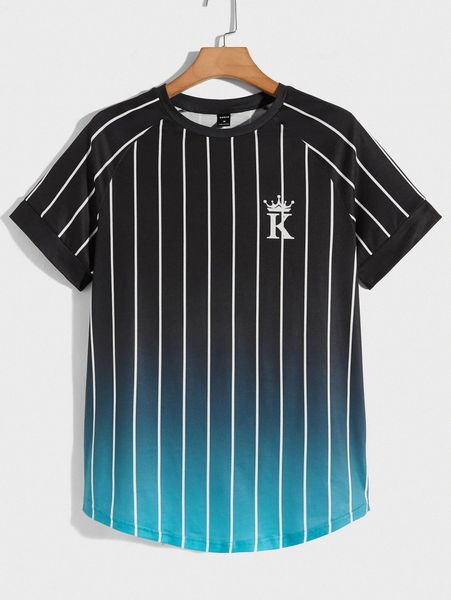 

men raglan sleeve letter graphic striped ombre tee l6am#, White;black