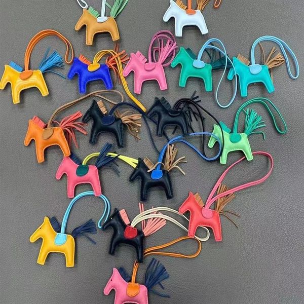 

real sheepskin leather horse bag charm keychain pony pendant classic handbag ornament made by hand also have pu 1 2498, Black