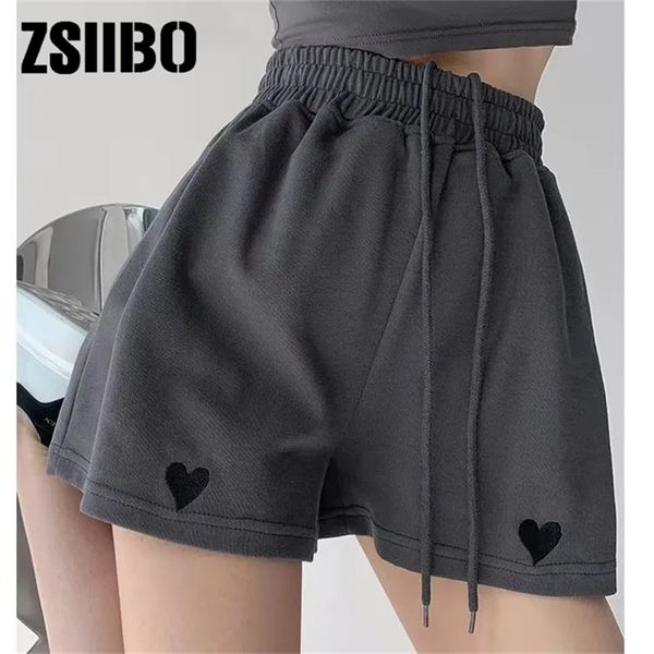 

love embroidery sports shorts summer loose casual widelegged highwaisted thin student threequarter pants 220712, White;black