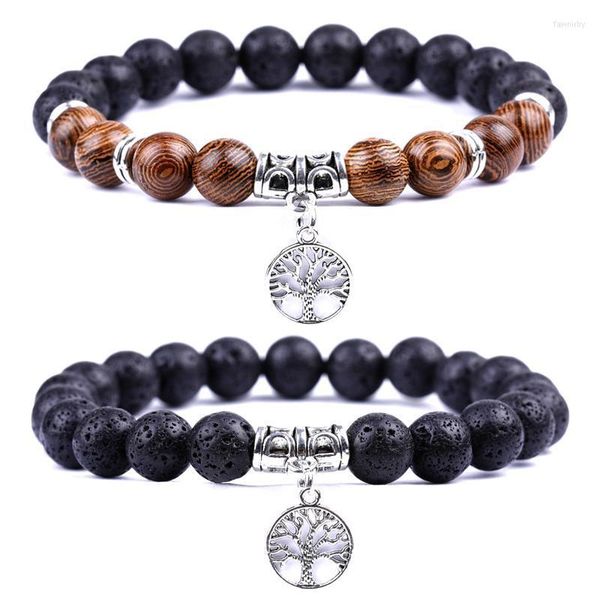 Fili di perline SHOW NICE Fashion 8mm Wenge Wood Beads Tree Of Life Healing Balance Reiki Prayer Yoga Natural Lava Stone Bracciale Gioielli Faw