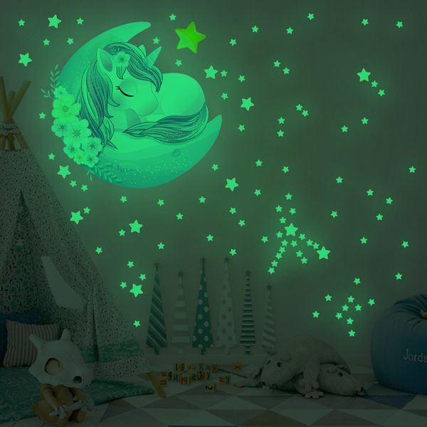 STARS UNICORN AVIDENTI LUMININI DECALLE FLUORECENTI MULticolore Glow negli adesivi a parete scura per camerette per bambini decorazioni per la casa