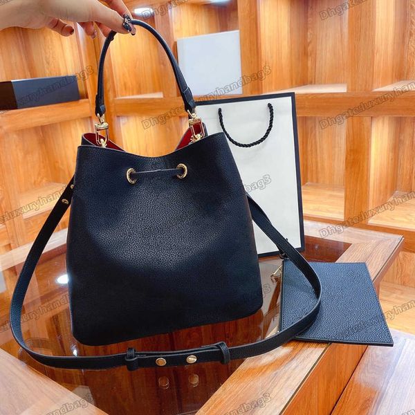 

new neo noe womens bucket bag beige pattern red lining black leather drawstring closure adjustable strap luxurys shoulder bags hobo mm