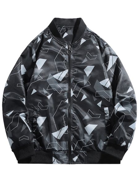 

men geo print bomber jacket v5n1#, Black;brown