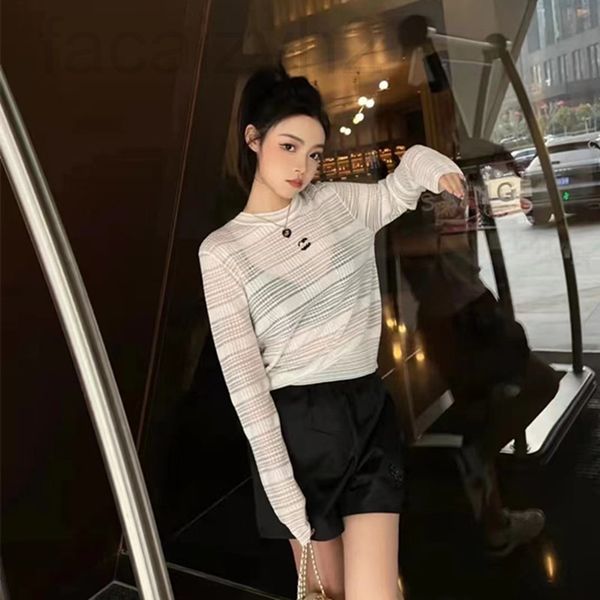 

women's knits & tees designer 22 summer new style small fragrance hollow out round neck long sleeve knitted fashion h79c, White