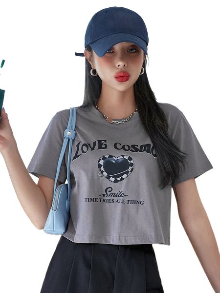 

dazy heart & slogan print tee 46kl#, White