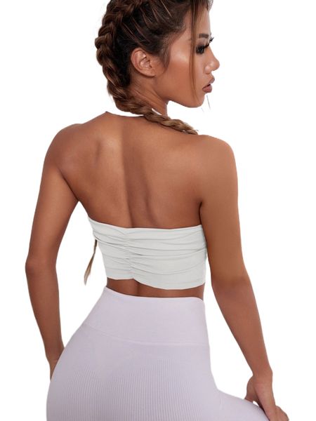 

medium support high stretch ruched backless sports bra d8tz#, Gray