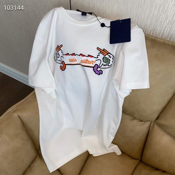

women's t-shirt designer 2022 spring and summer new correct version round neck short sleeve pullover cotton loose type fresh printing b, White