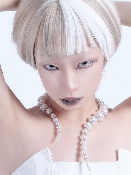 

original rhinestone pearl necklace retro light luxury niche collarbone chain new fashion hip-hop temperament jewelry gift, Silver