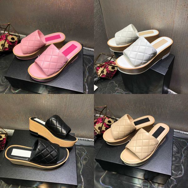 

yucheng01 paris designer women mules slipper lambskin light pink indoor sandal summer luxury fashion beach 2.6 in platform non-slip shoes, Black