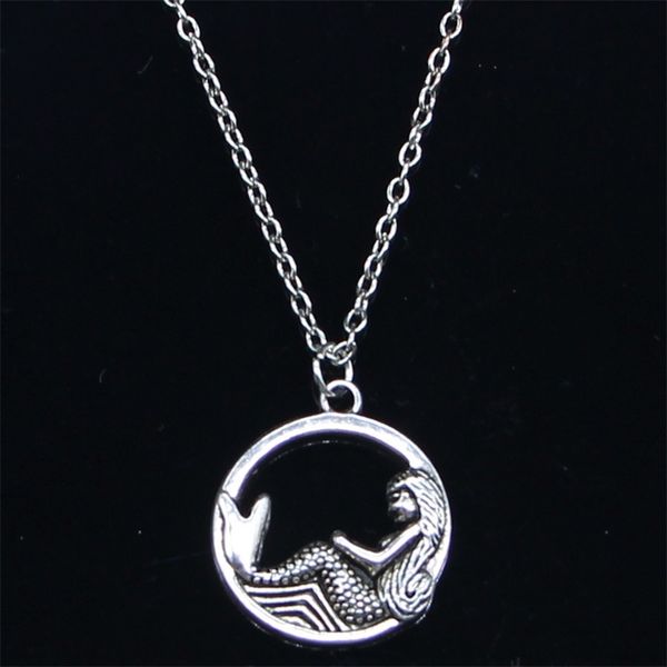 

20pcs new fashion necklace 23mm circle mermaid pendants short long women men colar gift jewelry choker 201013, Silver