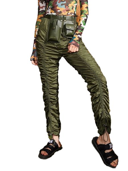 

drawstring ruched pants without bag k1pb#, Black;white