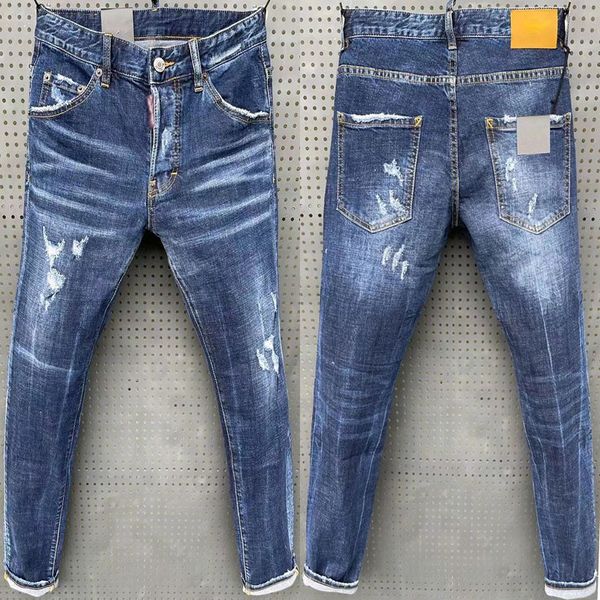 Luxurs Jeans casuais para homens estiramento tipo reto quatro estações novas calças justas justas jovens meninos calças retrô chiques com remendo de buraco rasgado