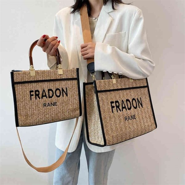 

2022 new same big women's large capacity tote bag letter straw one shoulder slant span bag aliw 80% off store online